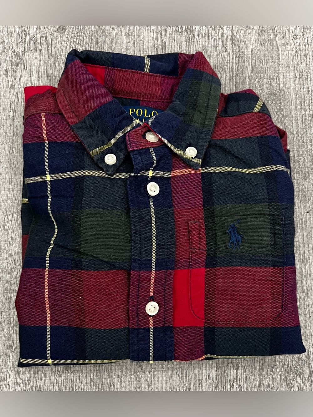 Polo Ralph Lauren Boys 3T Red/Navy/Green Plaid Cotton Button-Up Shirt LS